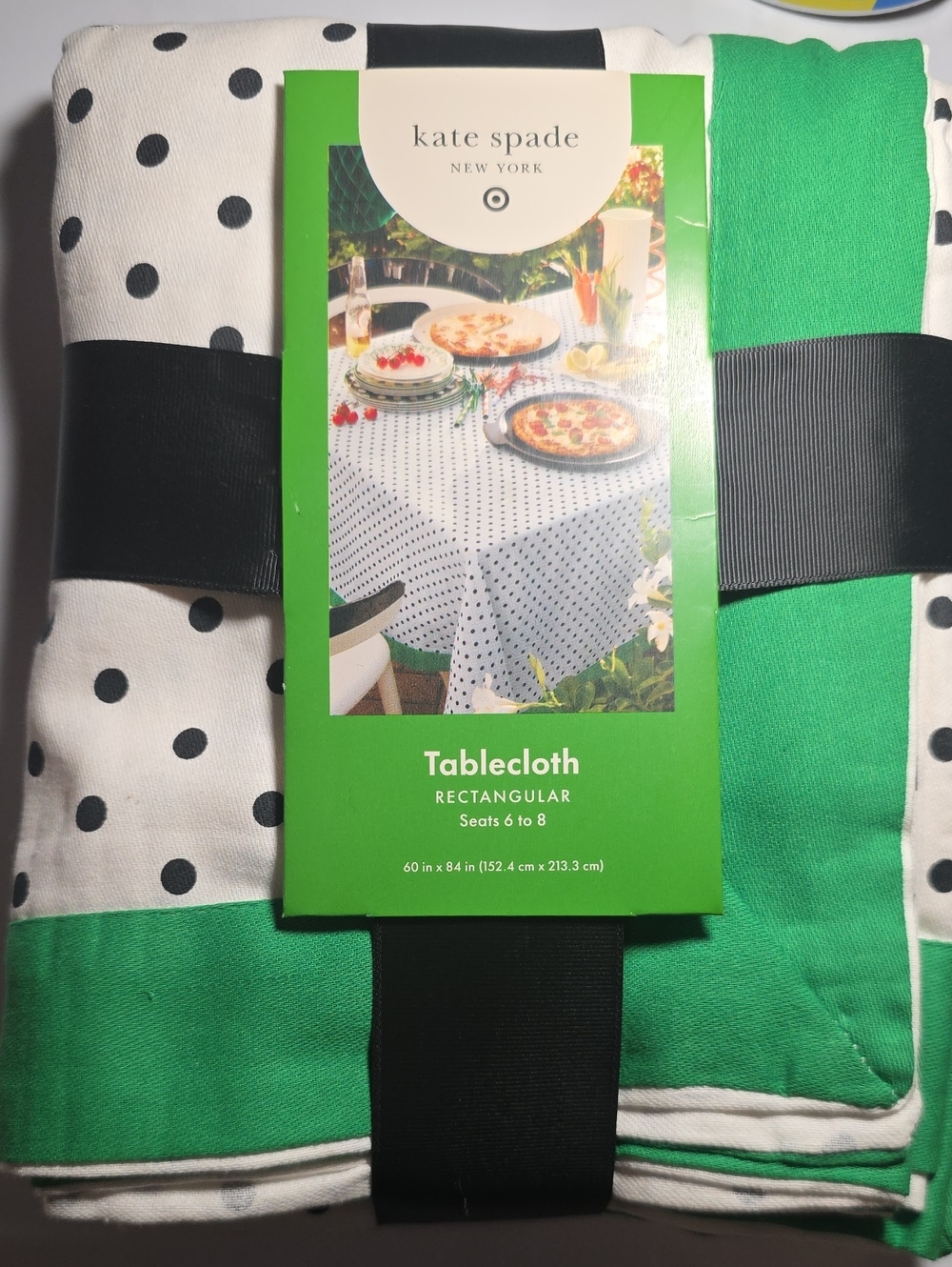 kate spade New York Green & Black Polka Dot Rectangular Tablecloth